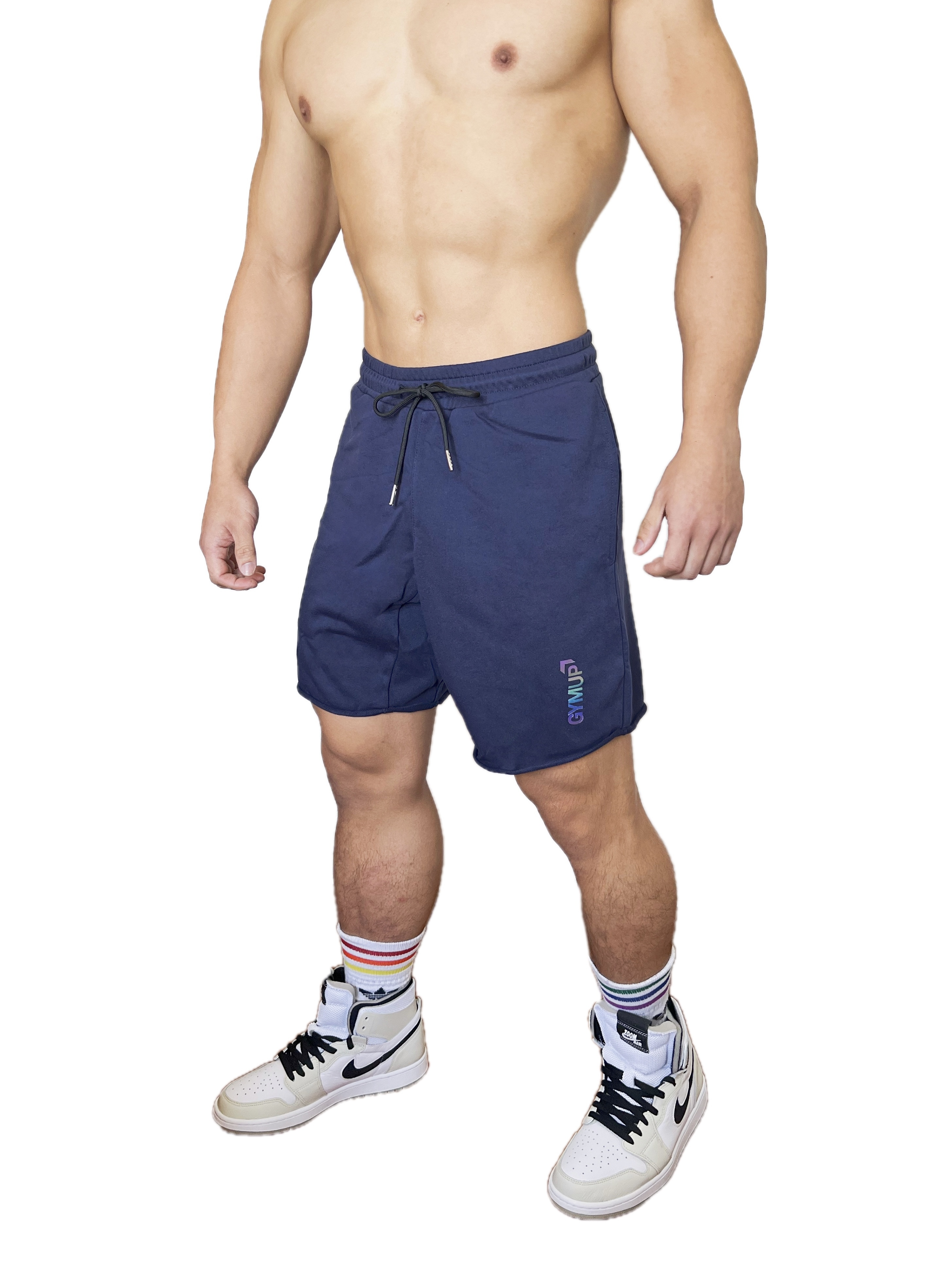 GYMUP 純棉不修邊短褲 01 深藍