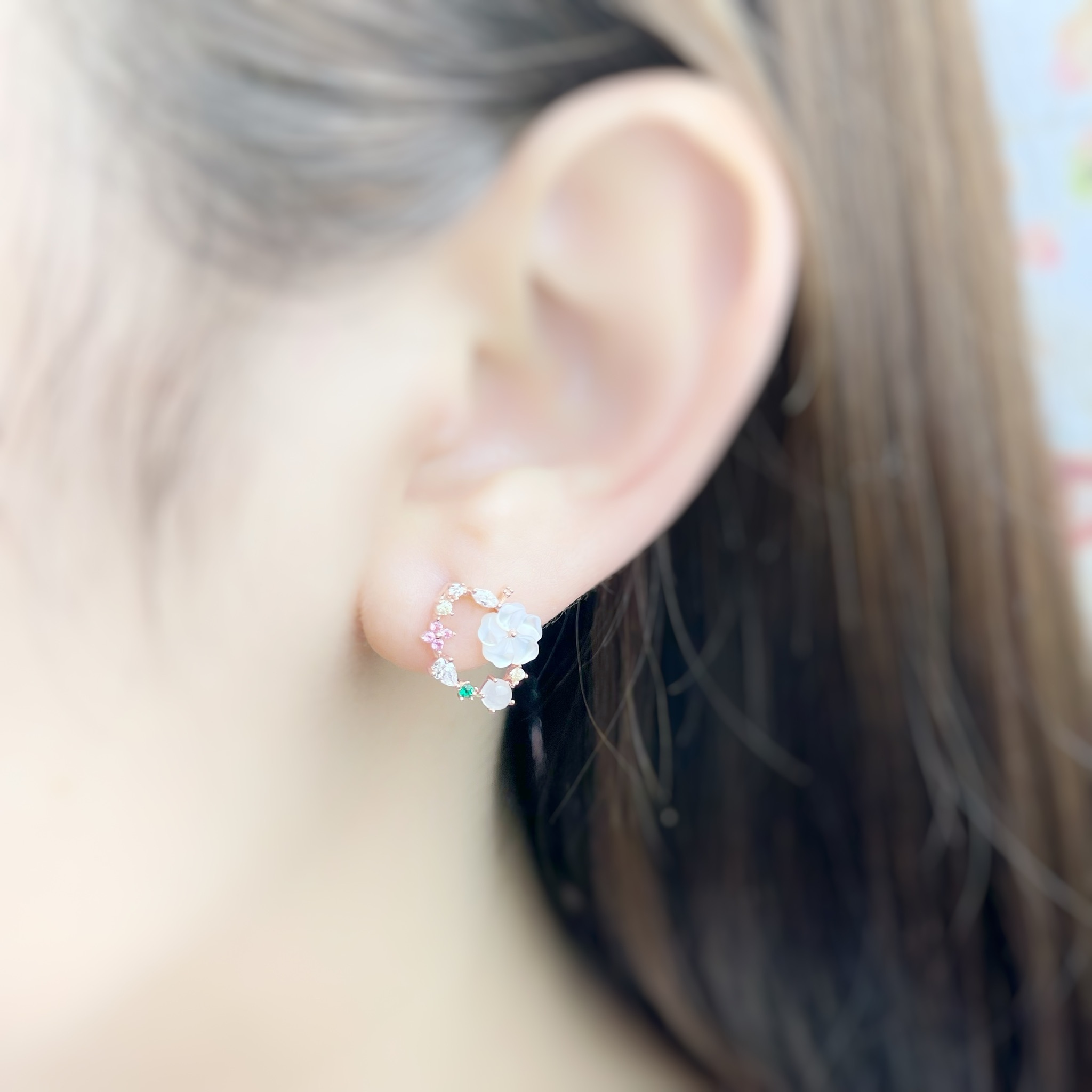 | 925純銀・ 厚鍍玫瑰金 | 美好花環耳環 | EA0611 |