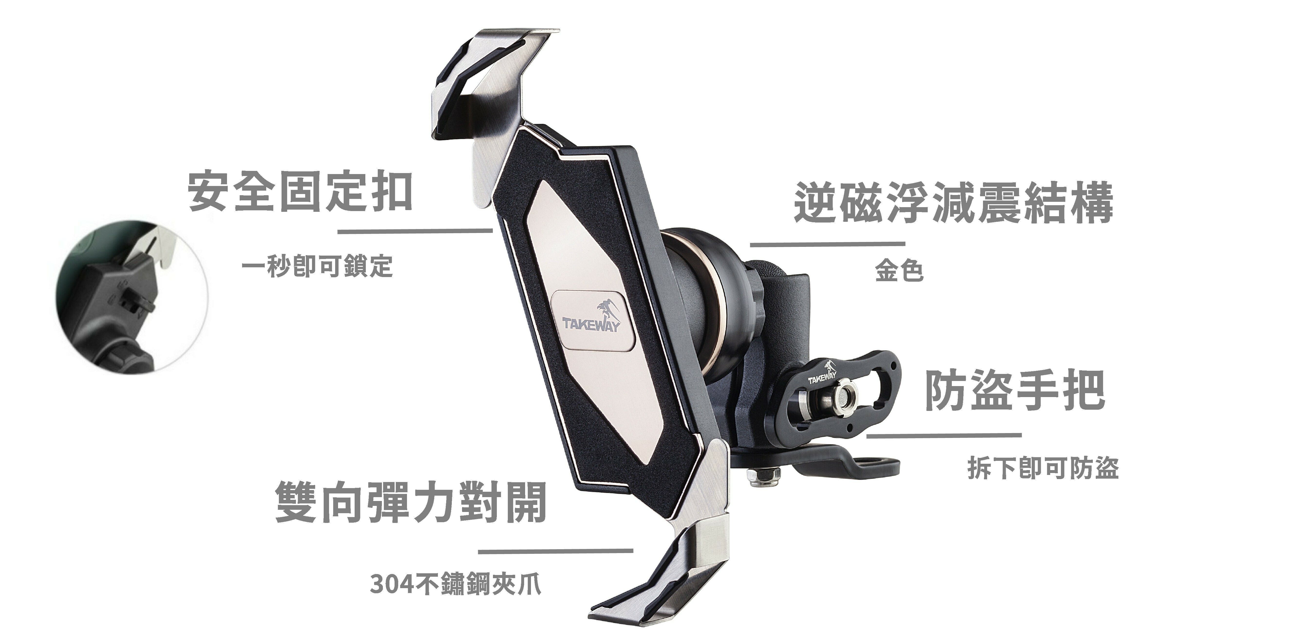 TAKEWAY LA3-PH05-AnvR 防盜 逆磁浮 手機導航架 後照鏡版本