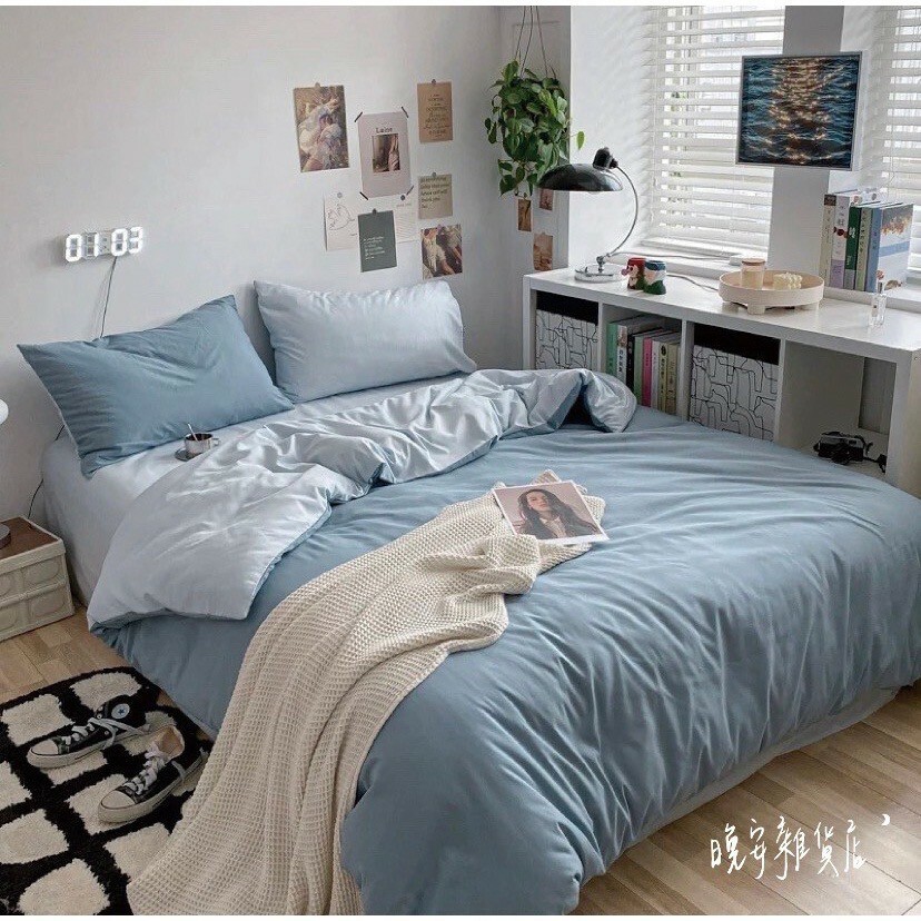 雙拼色水洗棉【月光】床單床包組