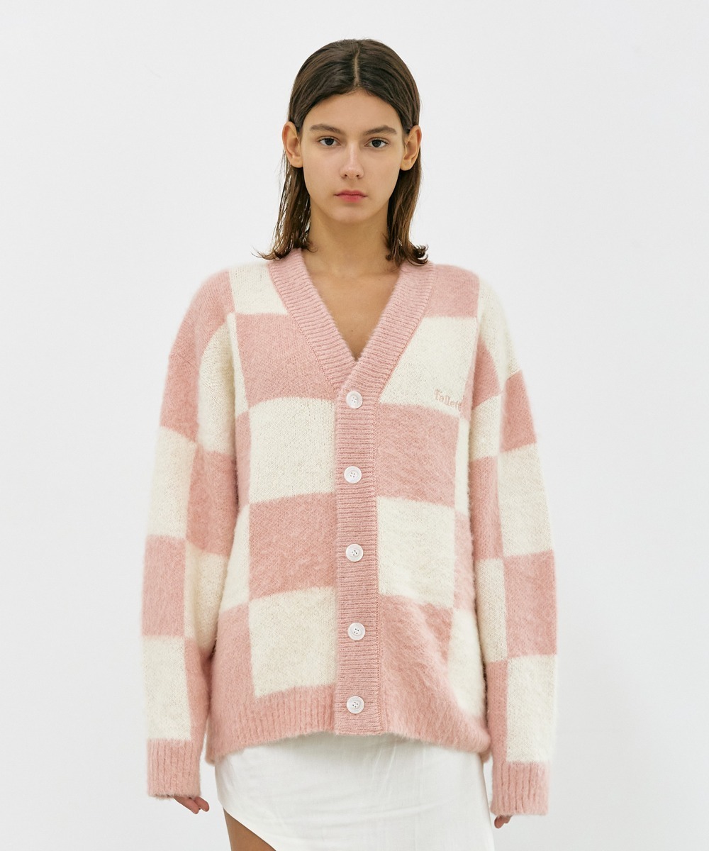 [FALLETT] CHECKERBOARD KNIT CARDIGAN (PINK)