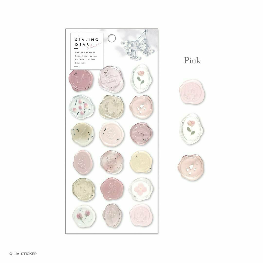 粉色 銀箔 透明感 封蠟印章貼紙｜日本Q-LiA