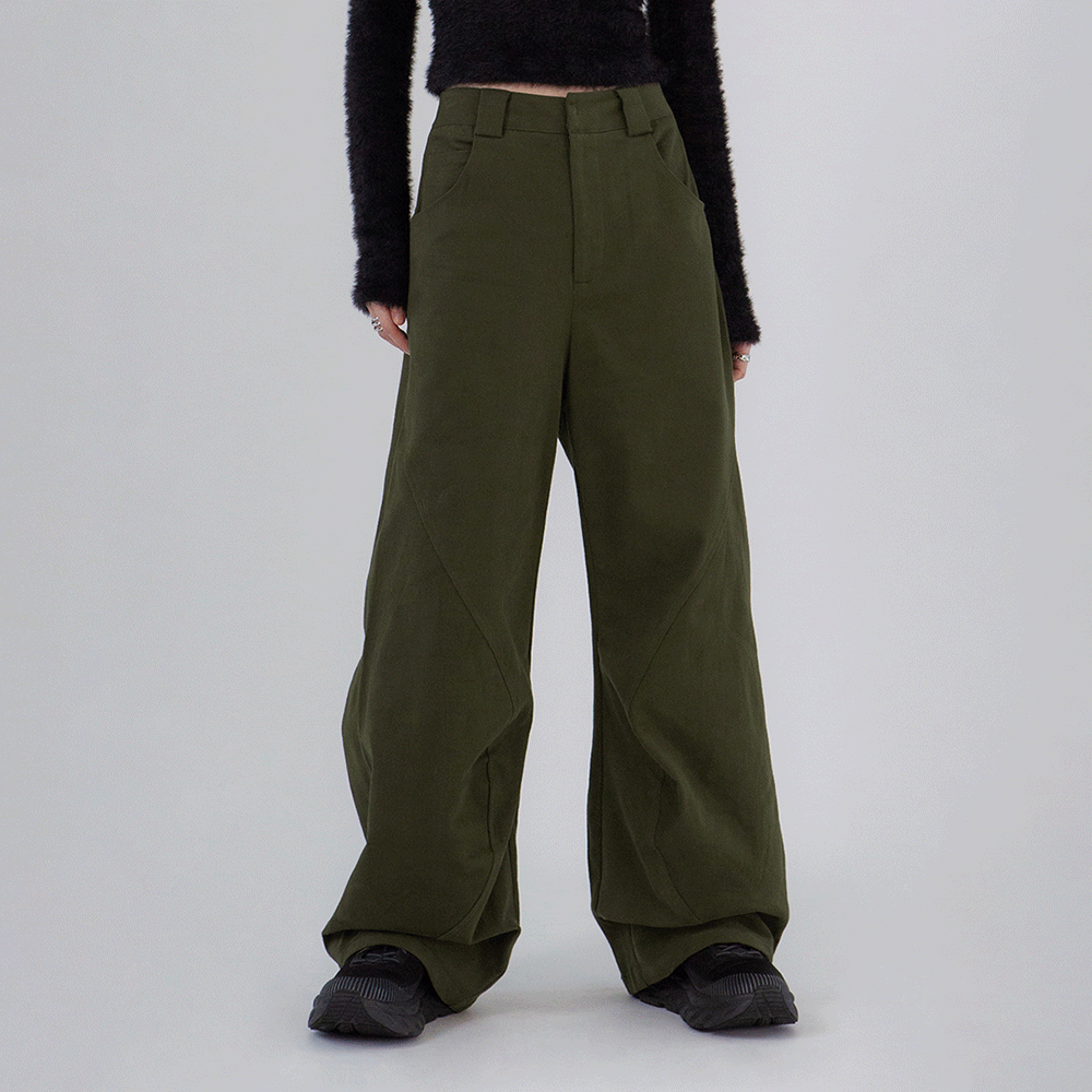 拼接弧形寬管褲