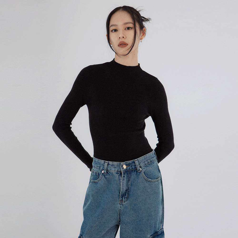 羊毛小立領羅紋上衣（-10%)