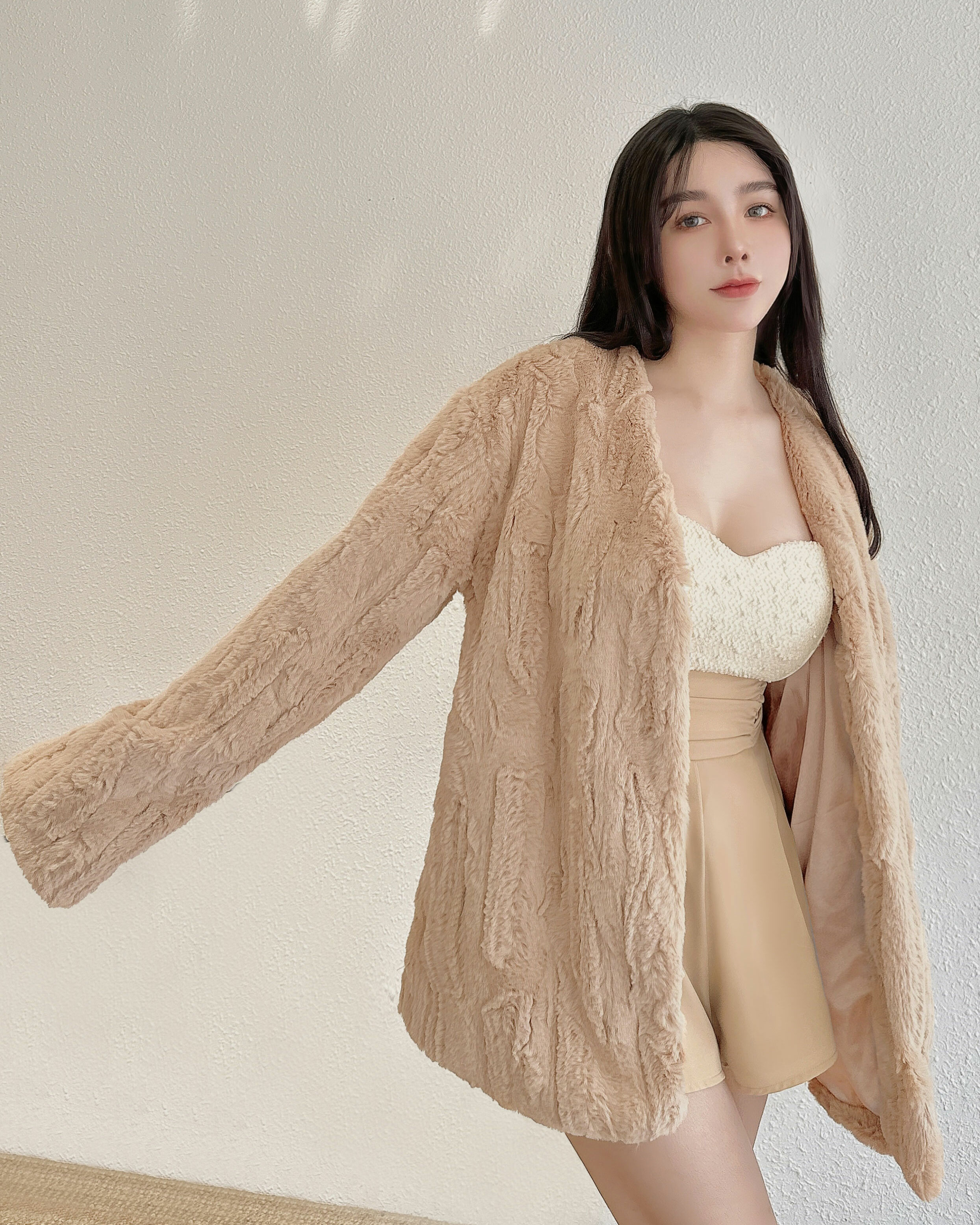 訂製-名媛仿兔絨無領外套