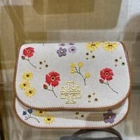 [S] TORY BURCH BRITTEN FLORAL CANVAS SMALL SADDLE BAG,NATURAL, 89499-254 (STB231)