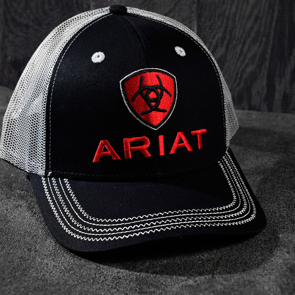 Ariat 男款 黑紅 休閒帽/網帽 - 黑紅款