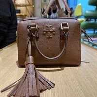 [S] TORY BURCH THEA WEB SMALL SATCHEL,MOOSE, 87899-909 (STB340)