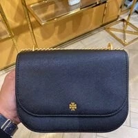 [S] TORY BURCH EMERSON FLAP ADJUSTABLE SHOULDER BAG,BLACK, 136092-001 (STB343)