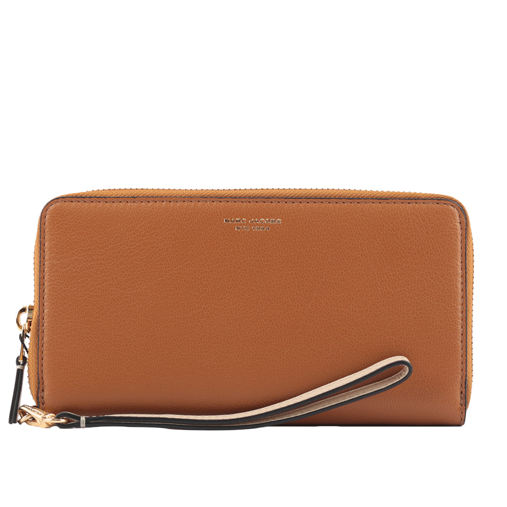 【MARC  JACOBS】THE SLIM 84 山羊皮撞色附提把長夾(焦糖/奶茶色)