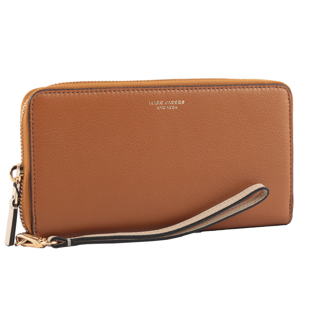 【MARC  JACOBS】THE SLIM 84 山羊皮撞色附提把長夾(焦糖/奶茶色)