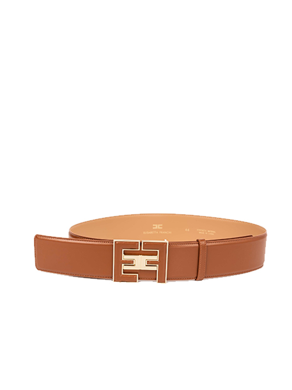ElisabettaFranchi LOGO寬版皮革腰帶