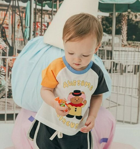 Dot to Dot 馬戲團熊仔拼色短袖T恤