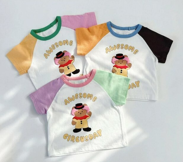 Dot to Dot 馬戲團熊仔拼色短袖T恤