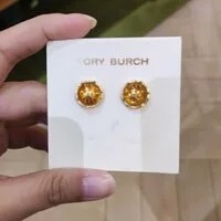 [S] TORY BURCH ROXANNE CIRCLE STUD EARRINGS, ROLLED BRASS/GOLD, 77311-700 (STB246)