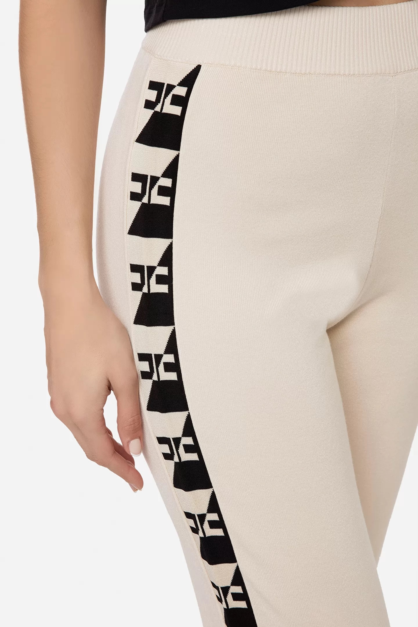 ElisabettaFranchi 側LOGO縮口褲 (米白)