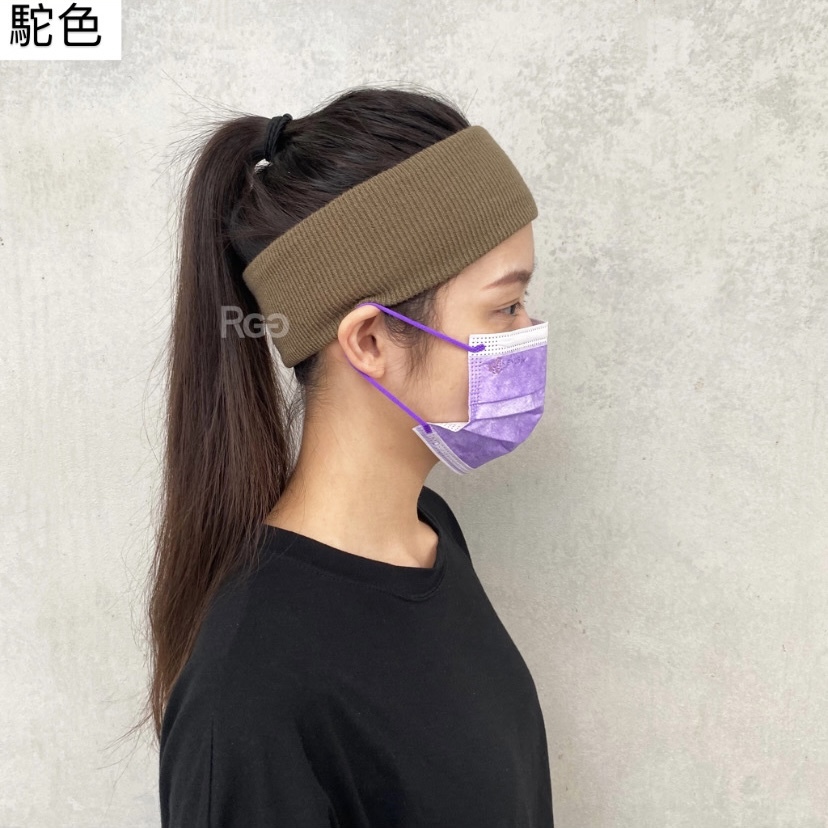 針織素面髮帶駝色實穿照