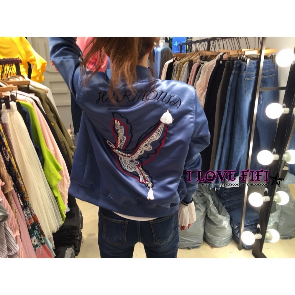 Korea韓國正韓高質感 鴿子緞面刺繡棒球外套