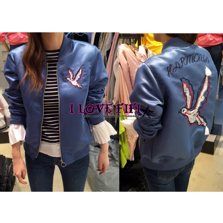 Korea韓國正韓高質感 鴿子緞面刺繡棒球外套