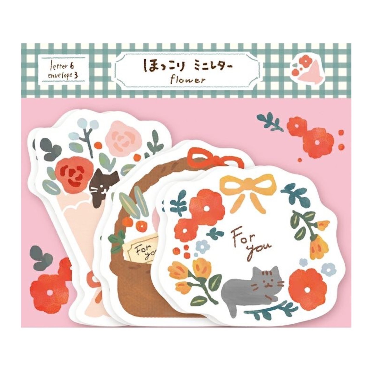 花束小貓咪 造型信紙組｜日本 古川紙工