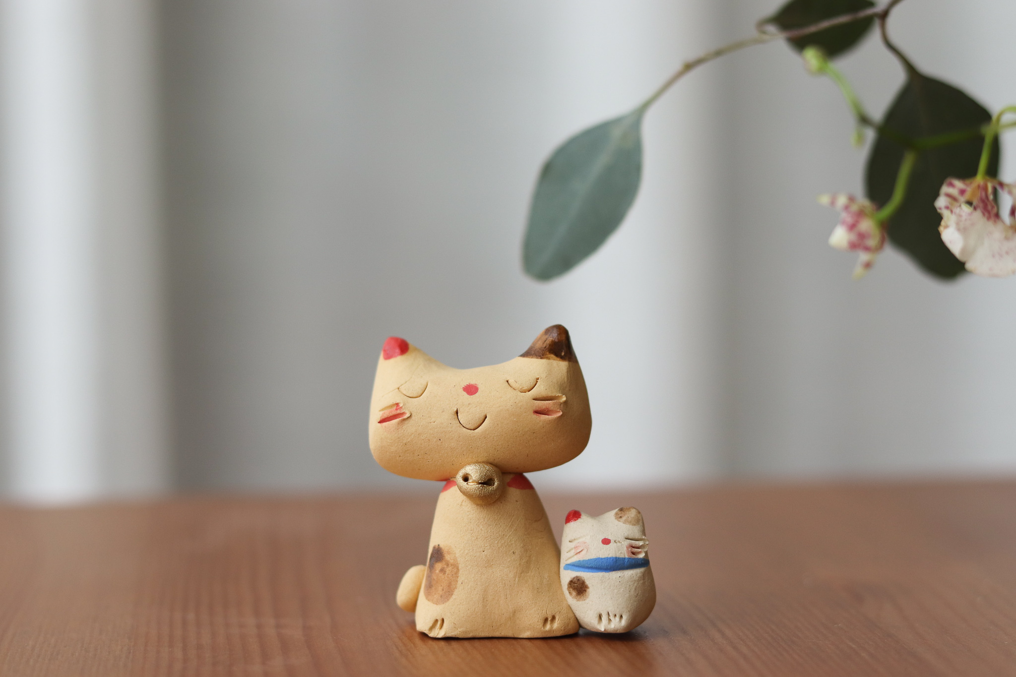 日本 作舍窯 親子貓 擺飾