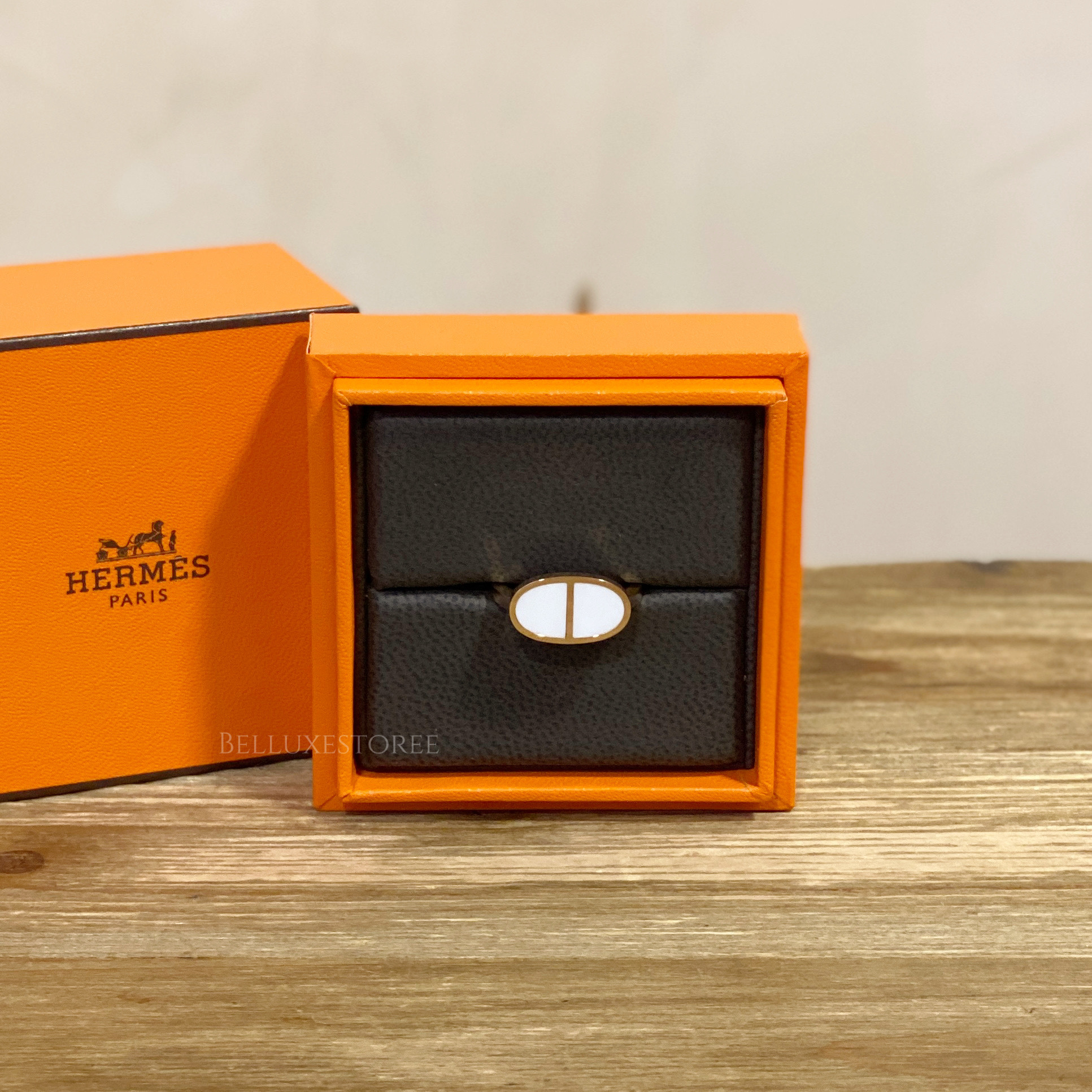 Brand new] Hermes chaine d'ancre Verso ring 54 Whit...