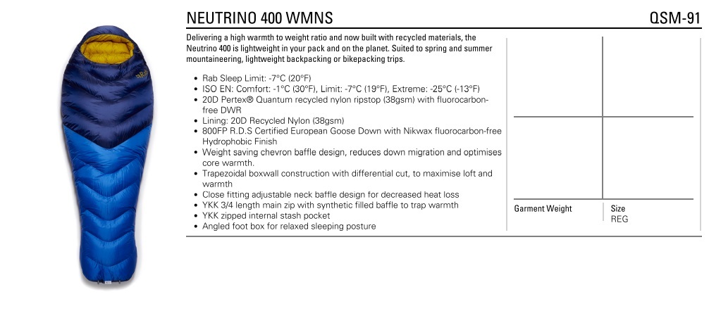 Rab 羽絨睡袋 - Neutrino 400 W #QSM-58 #Womens #Goose Down #Made in The UK
