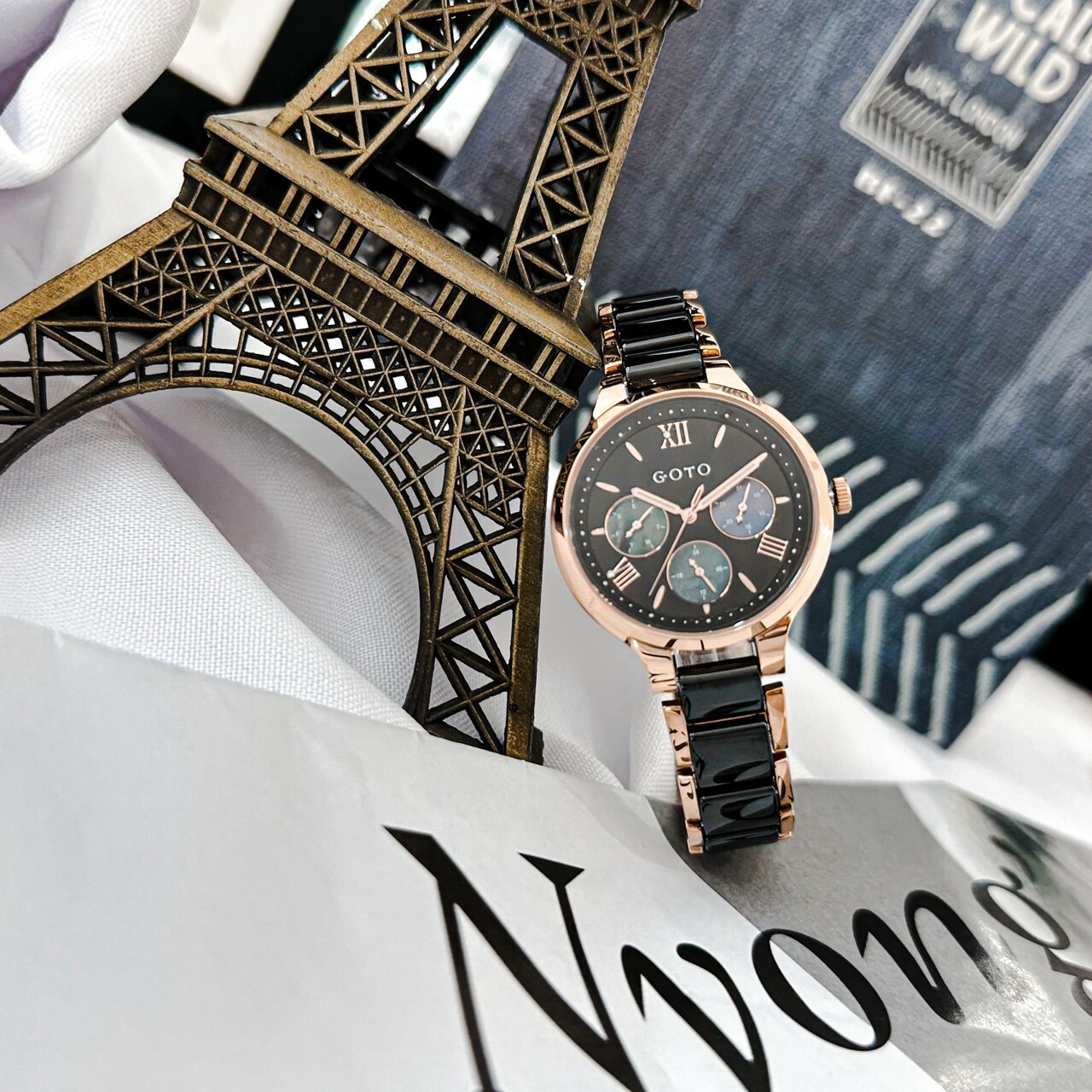 【GOTO】羅馬刻度晶鑽三眼腕錶 GS6373L-43-341 35mm 現代鐘錶