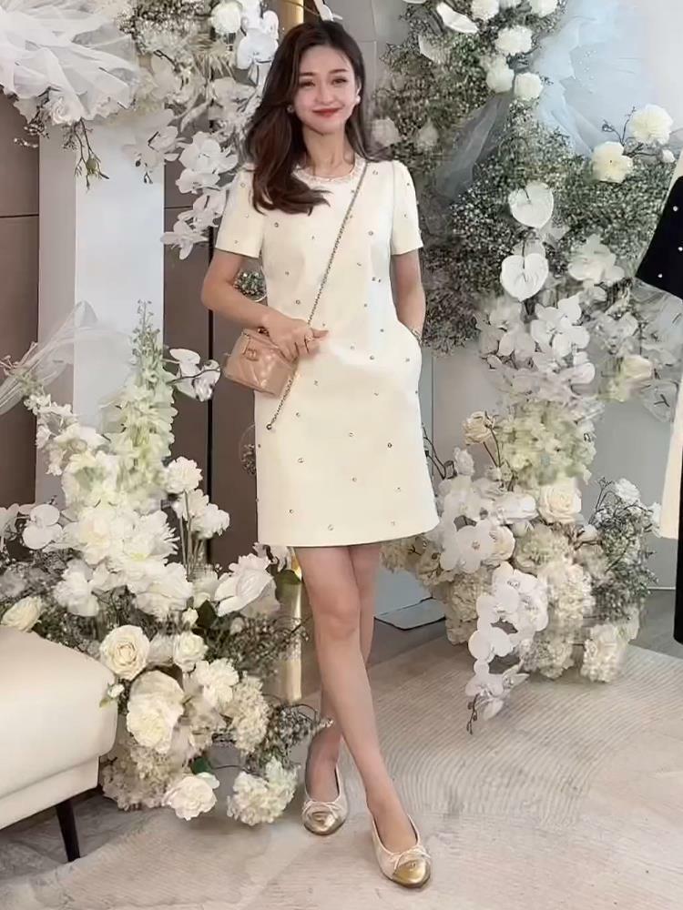 水鑽釘珠 短袖洋裝