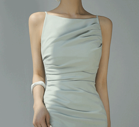 一字抓皺 修身長洋裝(黃/白/酒紅/藍)