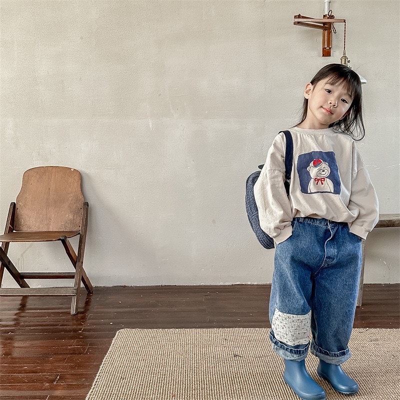 碎花補丁牛仔哈倫褲