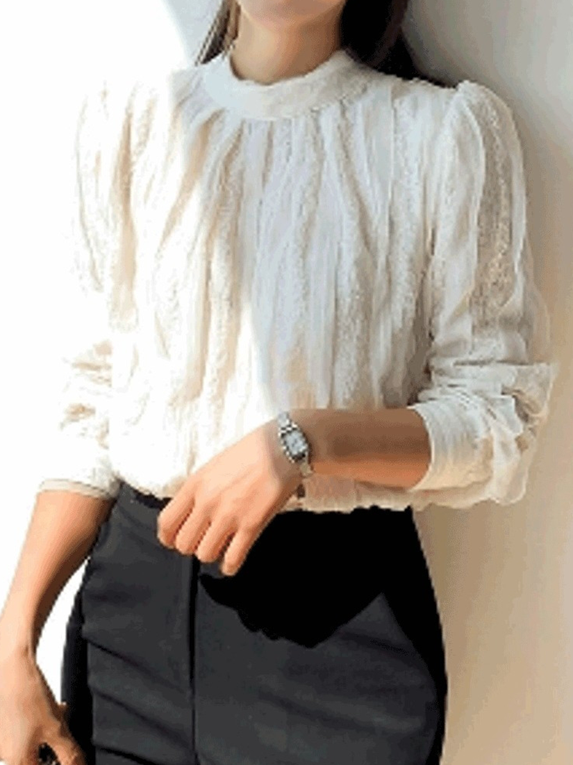 [現貨] 波浪蕾絲上衣(黑色)