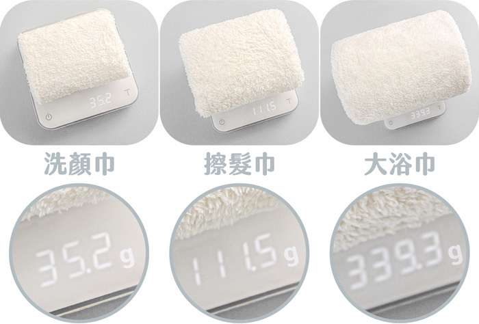 巾朵雲毛巾實際重量示意