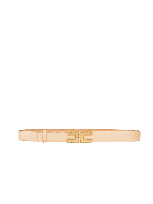 ElisabettaFranchi LOGO鍊條皮革腰帶 (粉膚)