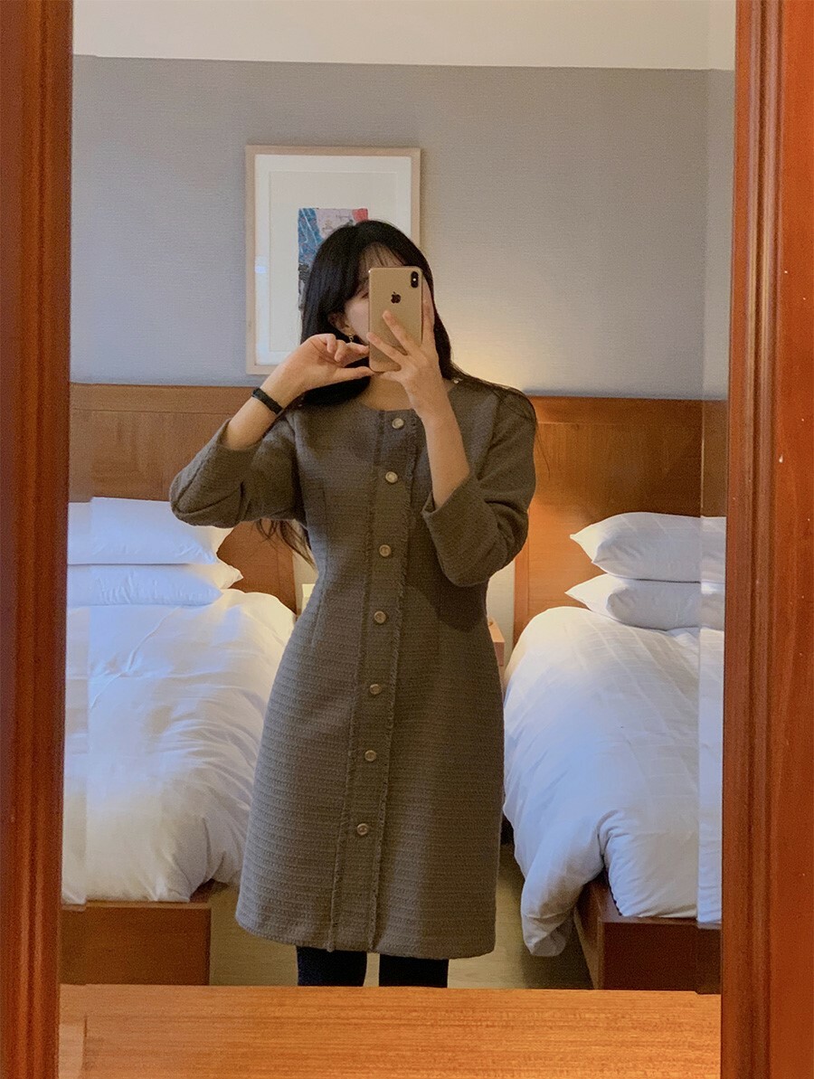 韓國Cherrykoko授權 少女氛圍金釦斜紋連身裙【madekoko】系列