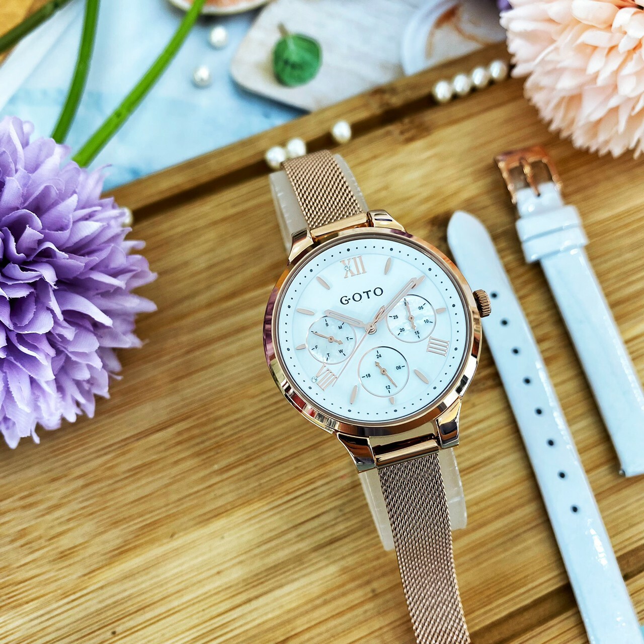 【GOTO】夢幻花園米蘭帶套裝組GM6373L-44-241-2 (白) /GM6373L-44-341-3 (黑) /GM6373L-44-841-8(粉)34mm現代鐘錶