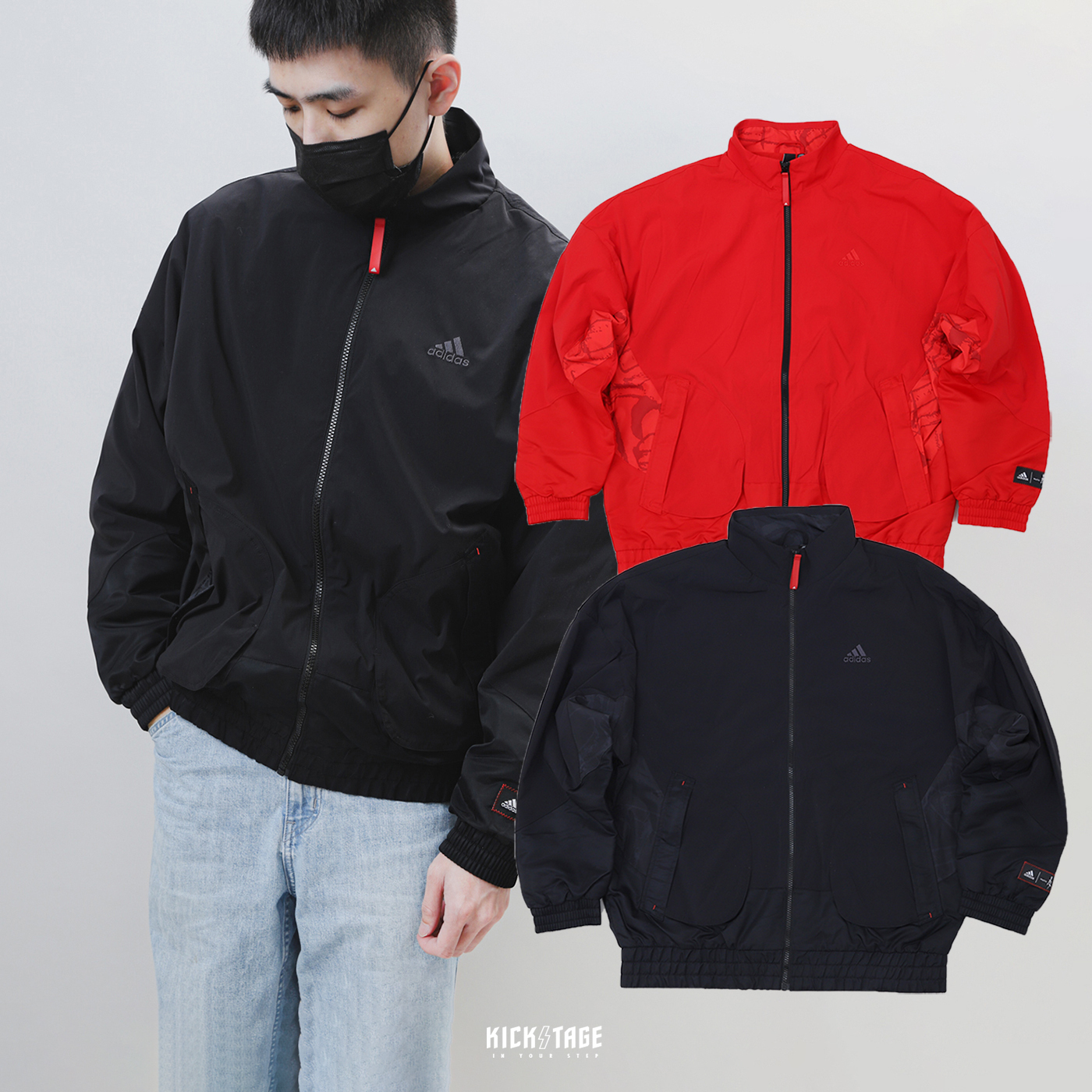 **特價商品售出不退換**男女款 MEILIN x ADIDAS CM COM WV JACKET CNY 農曆新年 韓美林 插畫家 刺繡 三線小LOGO 內刷絨 保暖 立領防風外套 黑色【HZ3037】紅色【HZ3039】