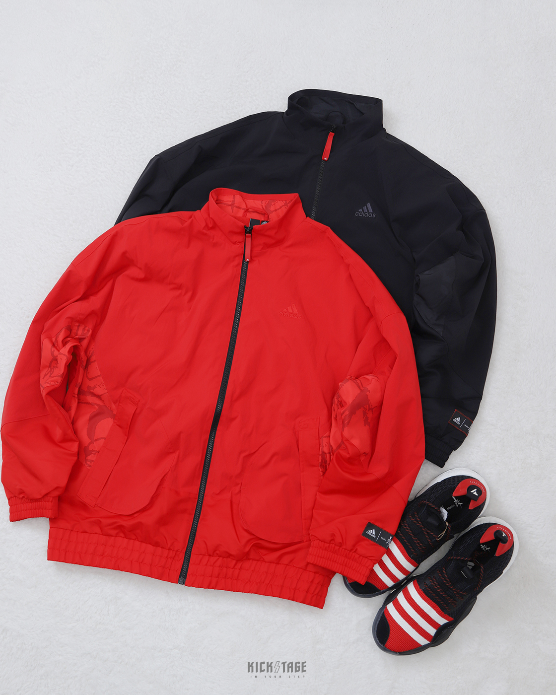 **特價商品售出不退換**男女款 MEILIN x ADIDAS CM COM WV JACKET CNY 農曆新年 韓美林 插畫家 刺繡 三線小LOGO 內刷絨 保暖 立領防風外套 黑色【HZ3037】紅色【HZ3039】