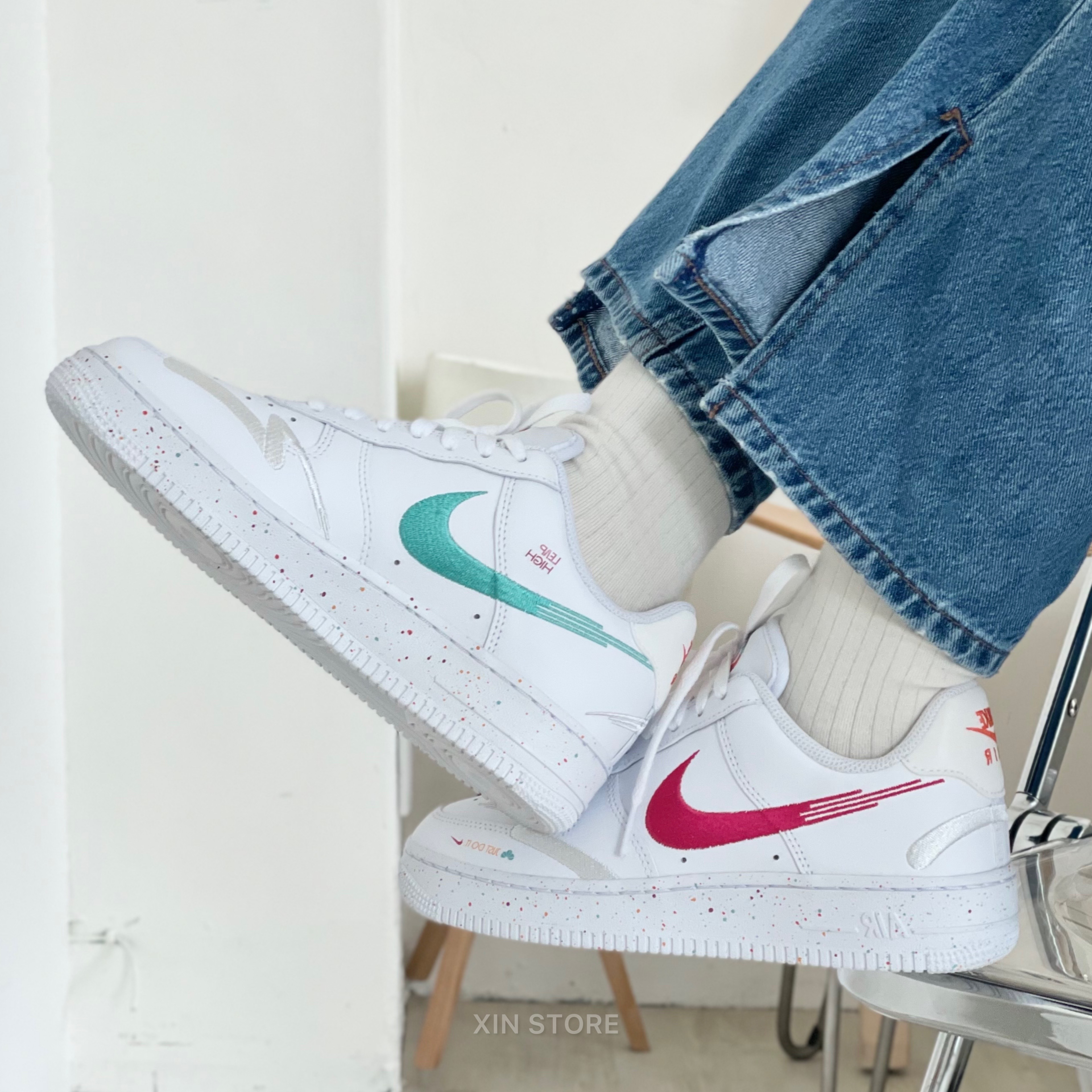 Nike Air Force 1 Low Leap High 低筒刺繡新年特別款潑墨白鴛鴦