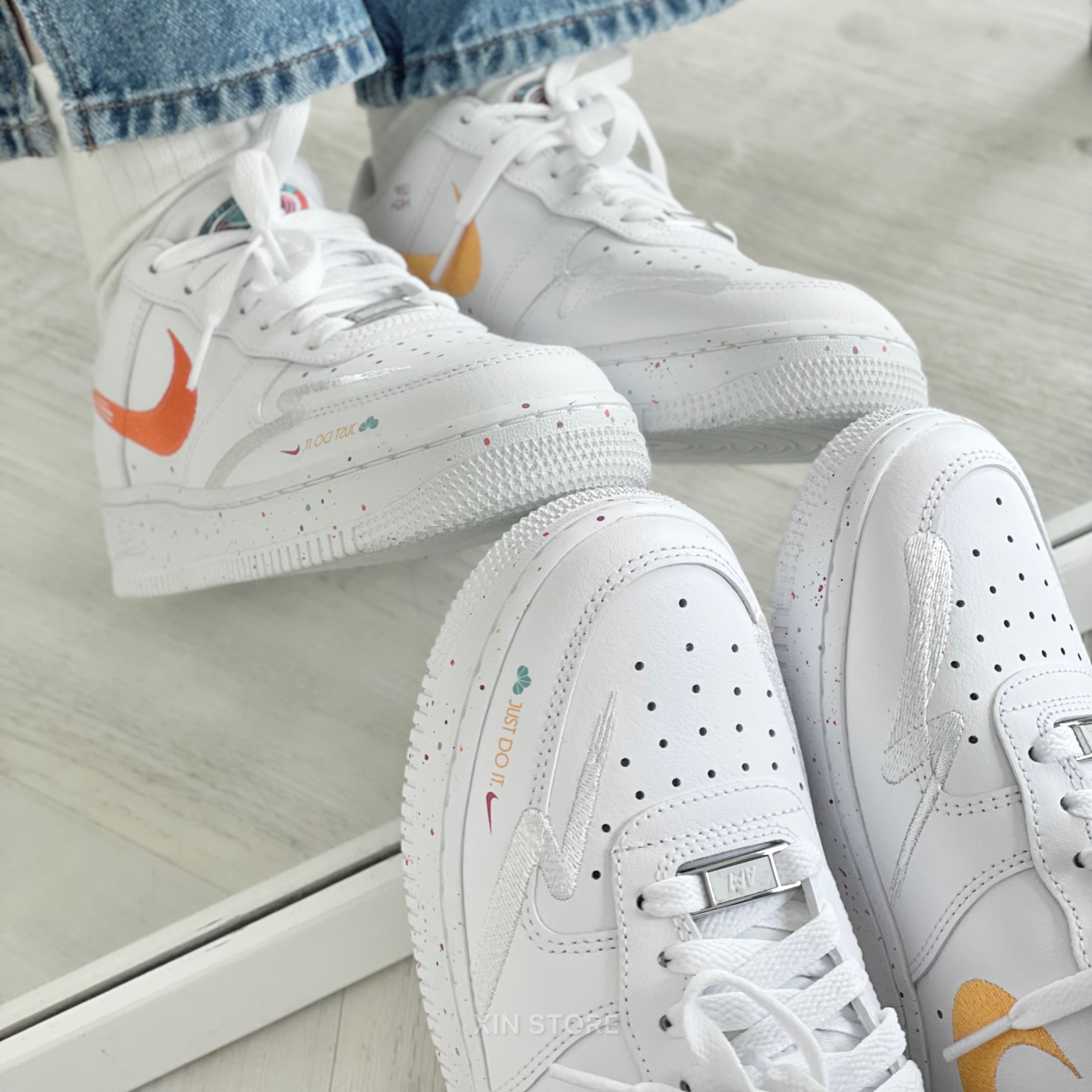 Nike Air Force 1 Low Leap High 低筒刺繡新年特別款潑墨白鴛鴦