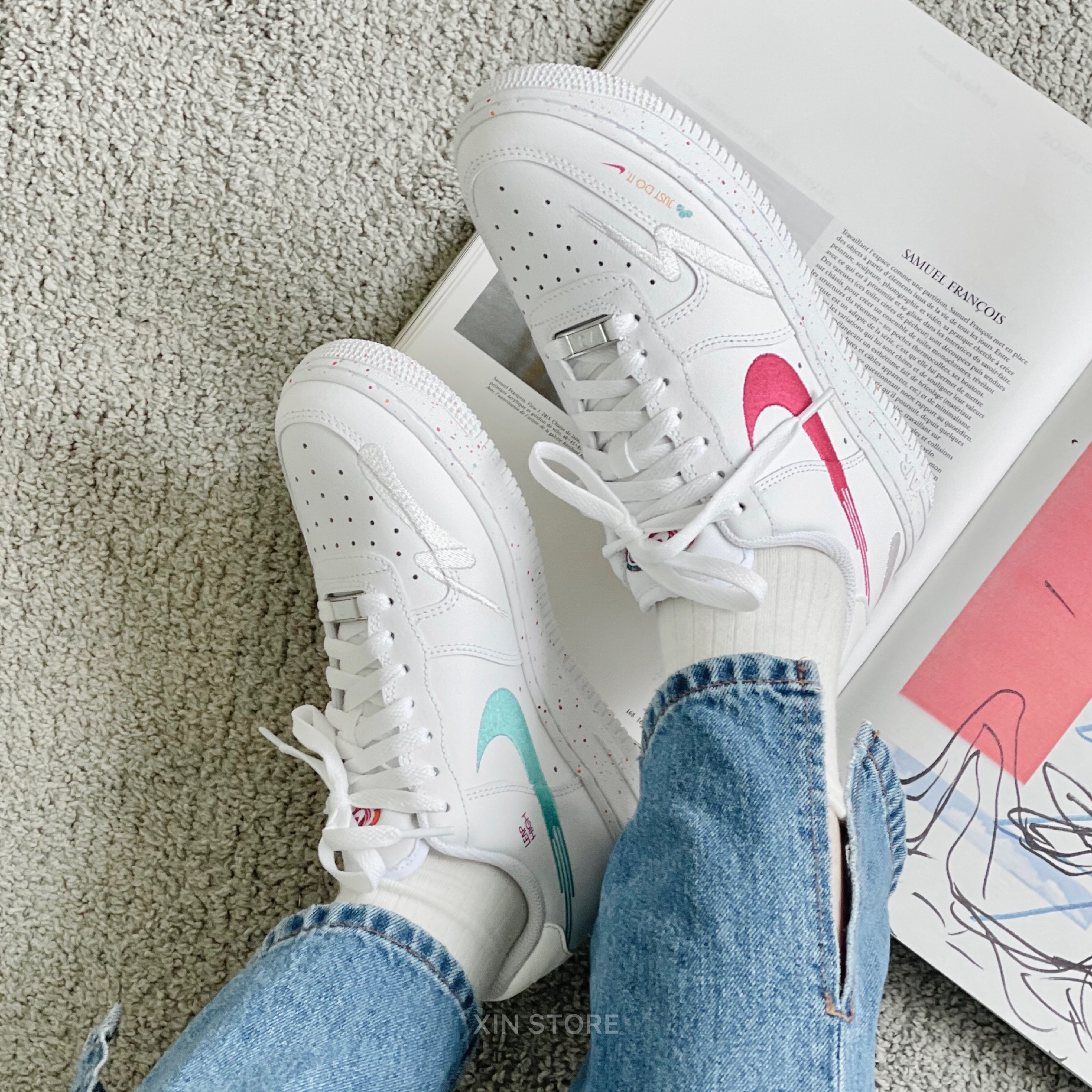 Nike Air Force 1 Low Leap High 低筒刺繡新年特別款潑墨白鴛鴦