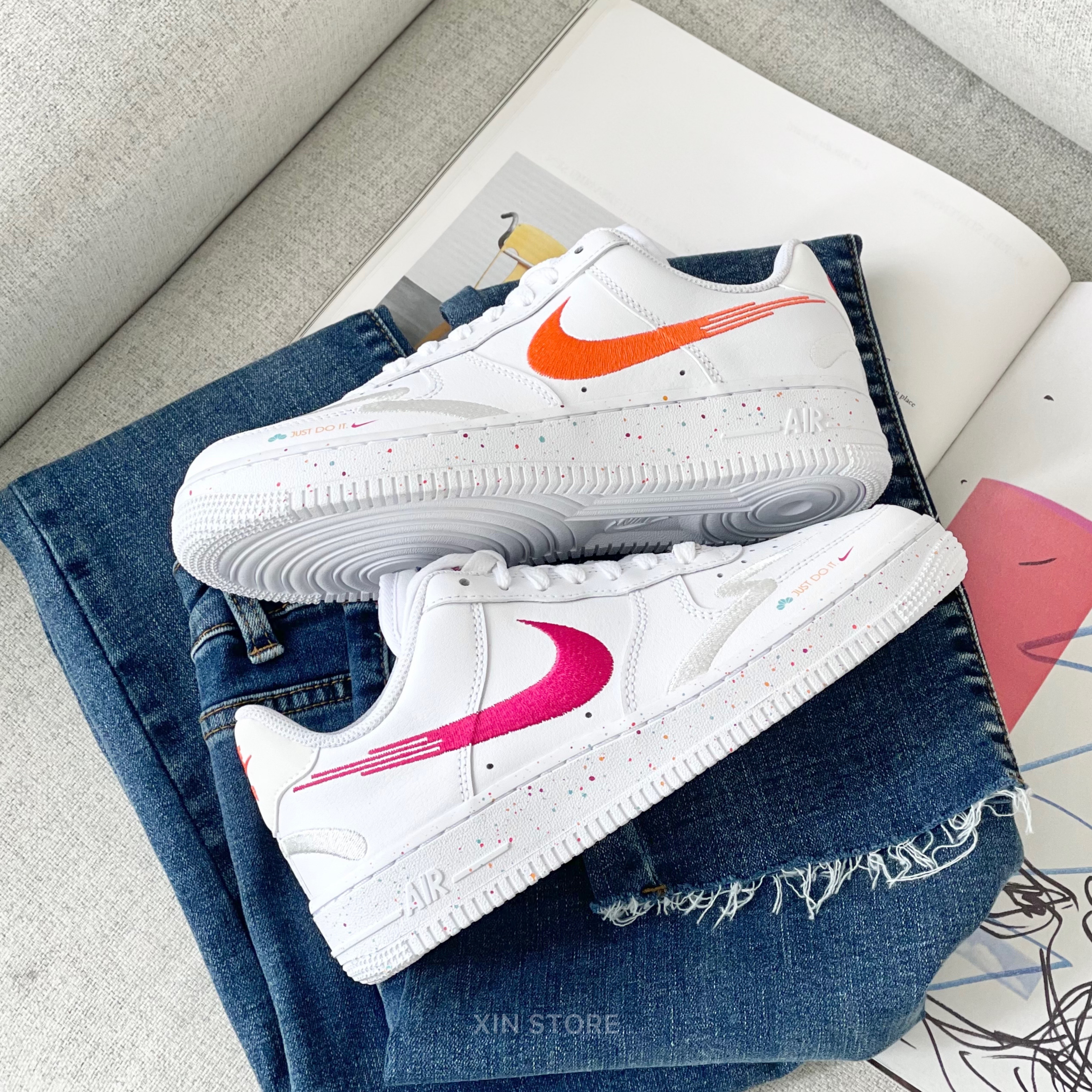 Nike Air Force 1 Low Leap High 低筒刺繡新年特別款潑墨白鴛鴦