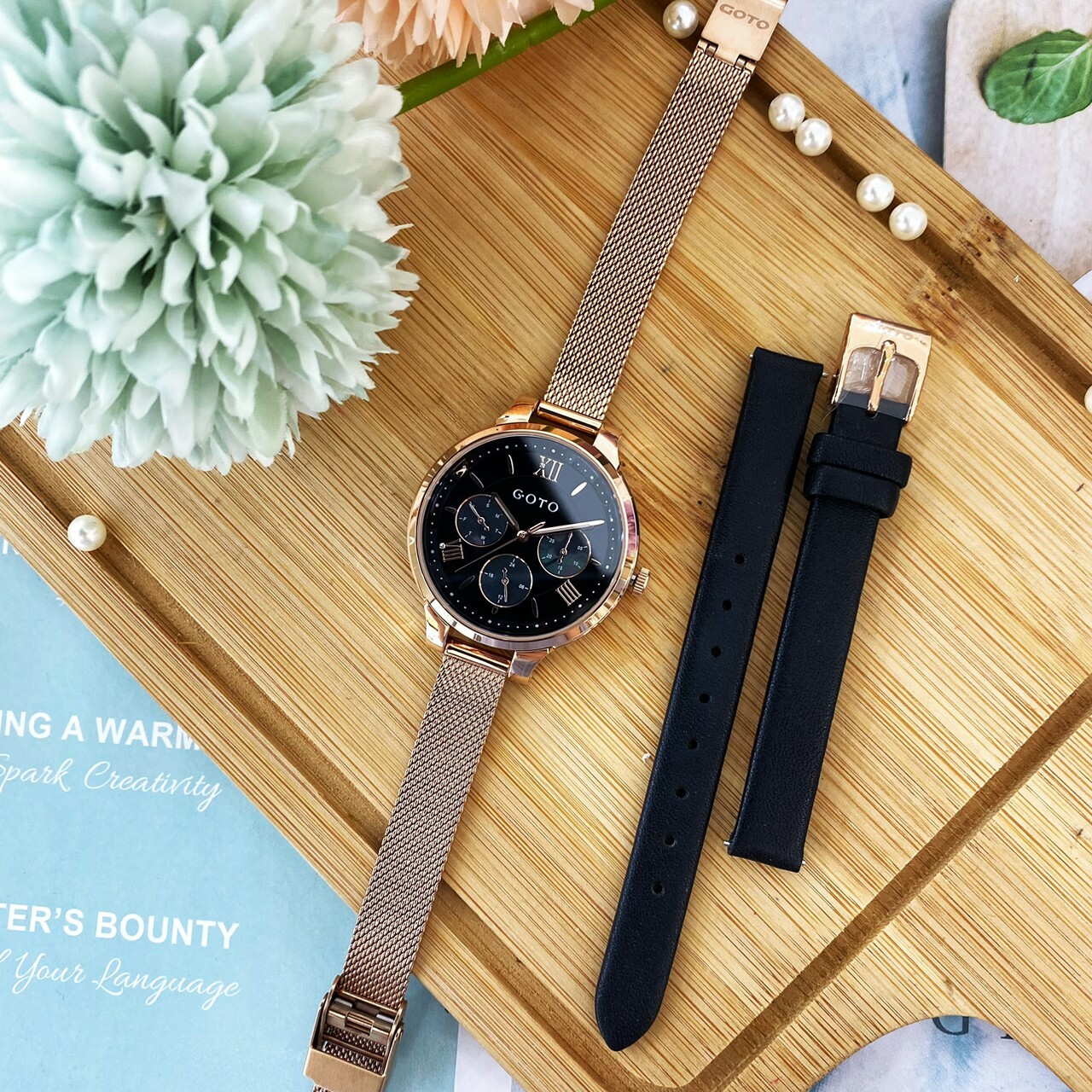 【GOTO】夢幻花園米蘭帶套裝組GM6373L-44-341-3 (黑) /GM6373L-44-841-8(粉) /GM6373L-44-241-2 (白) 34mm現代鐘錶