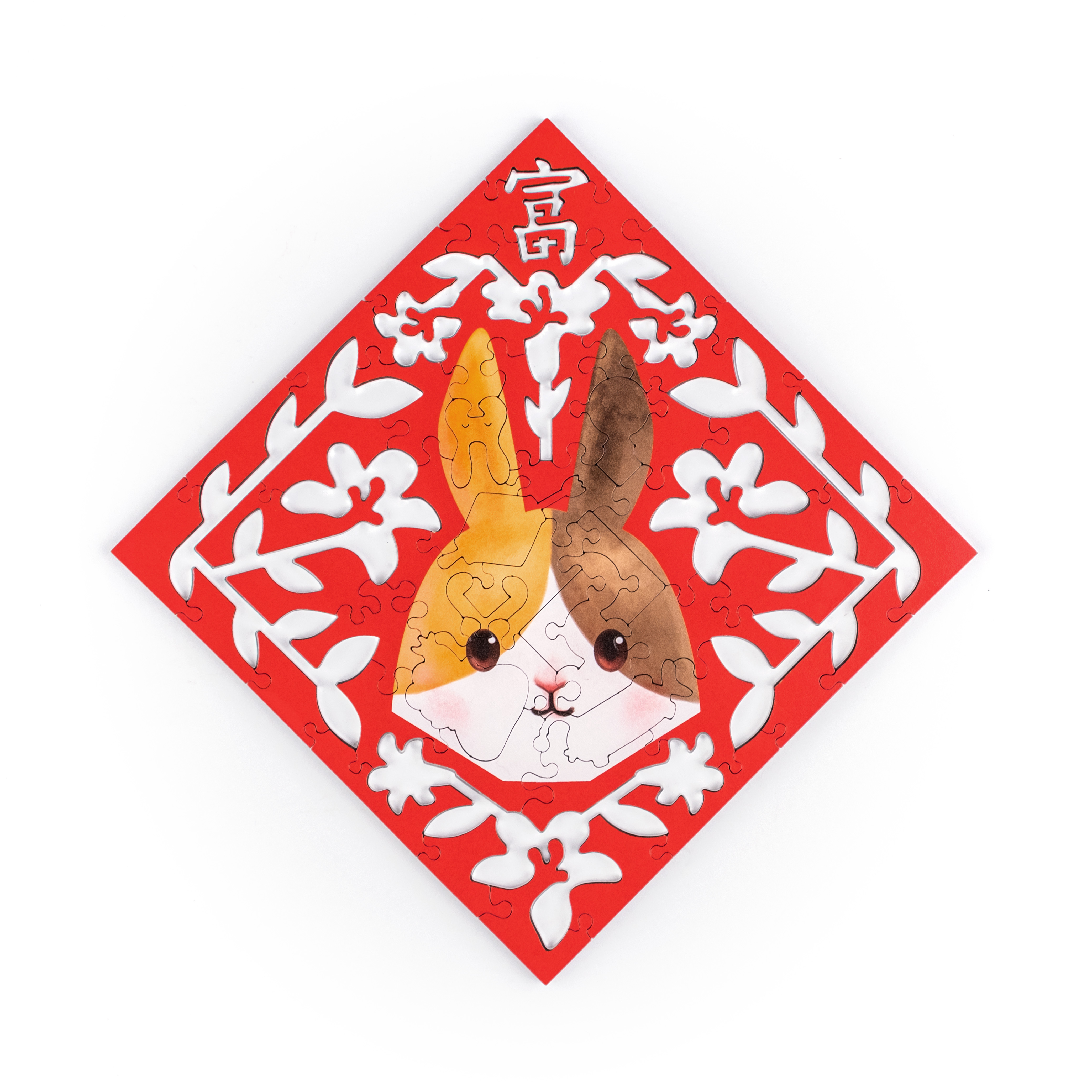 雕花春聯-三花兔 Paper Cutting Spring Couplets-Calico Rabbit