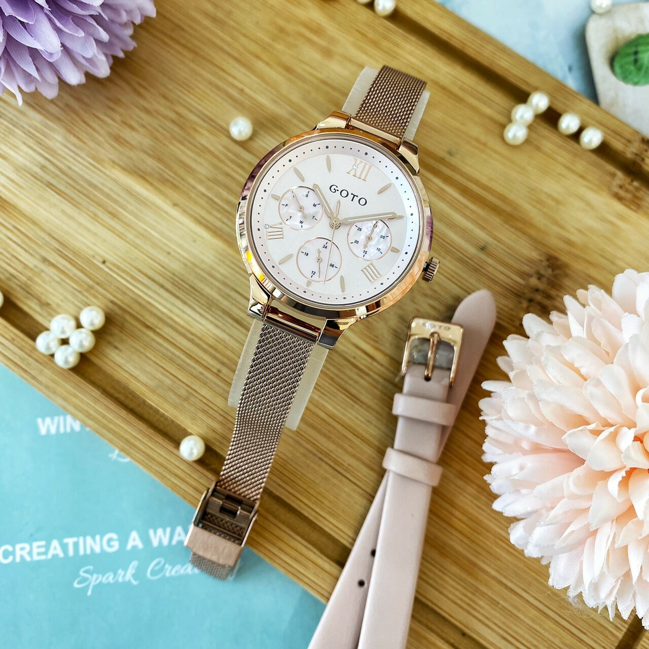 【GOTO】夢幻花園米蘭帶套裝組GM6373L-44-841-8(粉) /GM6373L-44-241-2 (白) /GM6373L-44-341-3 (黑) 34mm現代鐘錶
