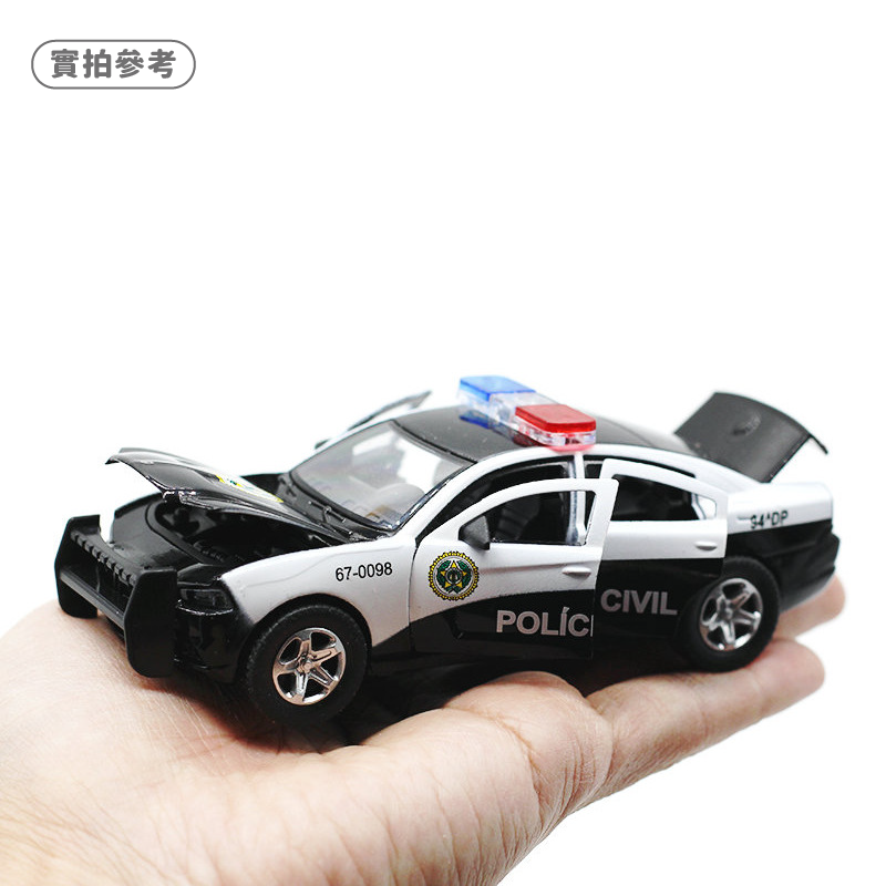 合金警車 迴力車設計 聲光效果 車門可開～模型車玩具