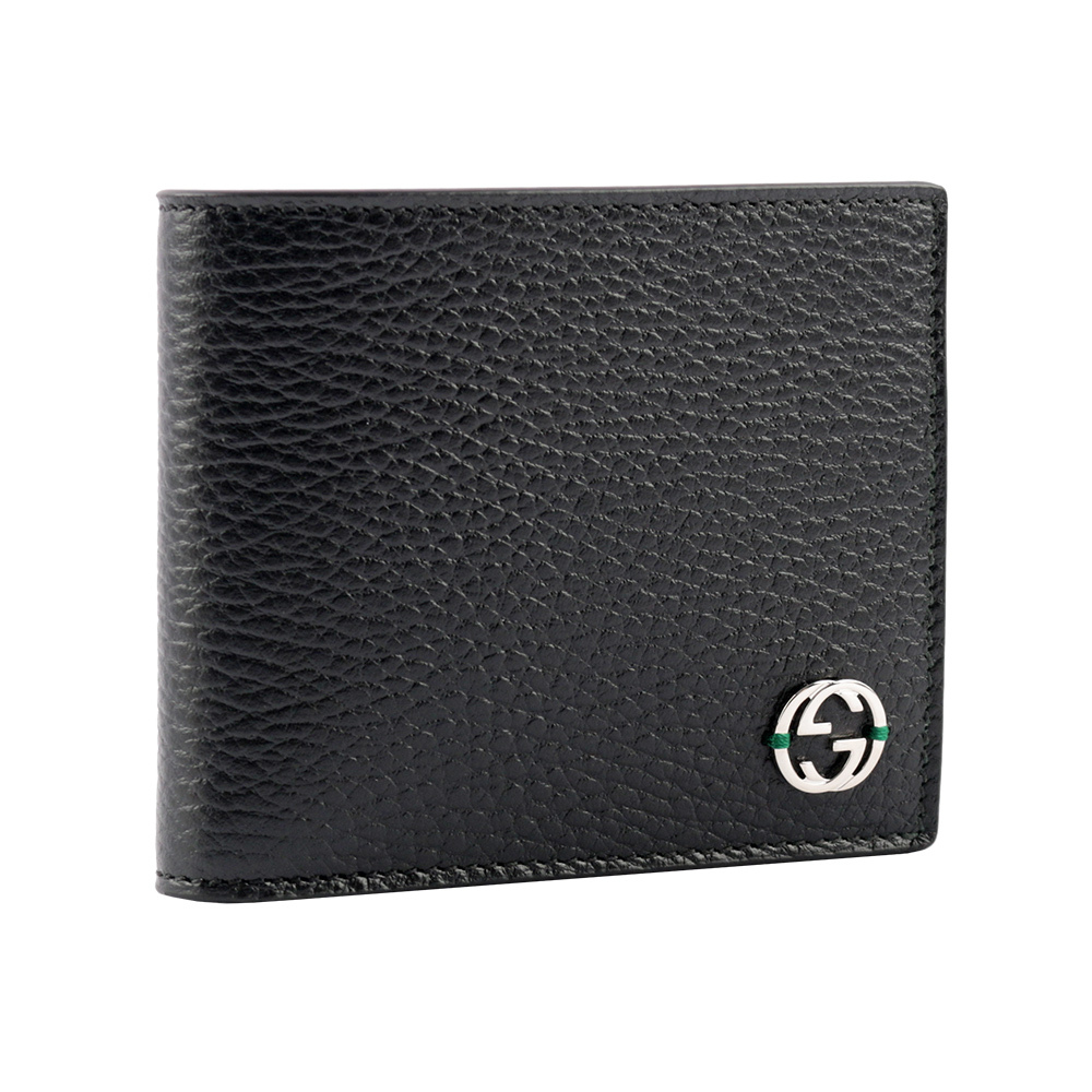 【GUCCI】金屬縫線雙G Logo牛皮雙色零錢袋短夾
