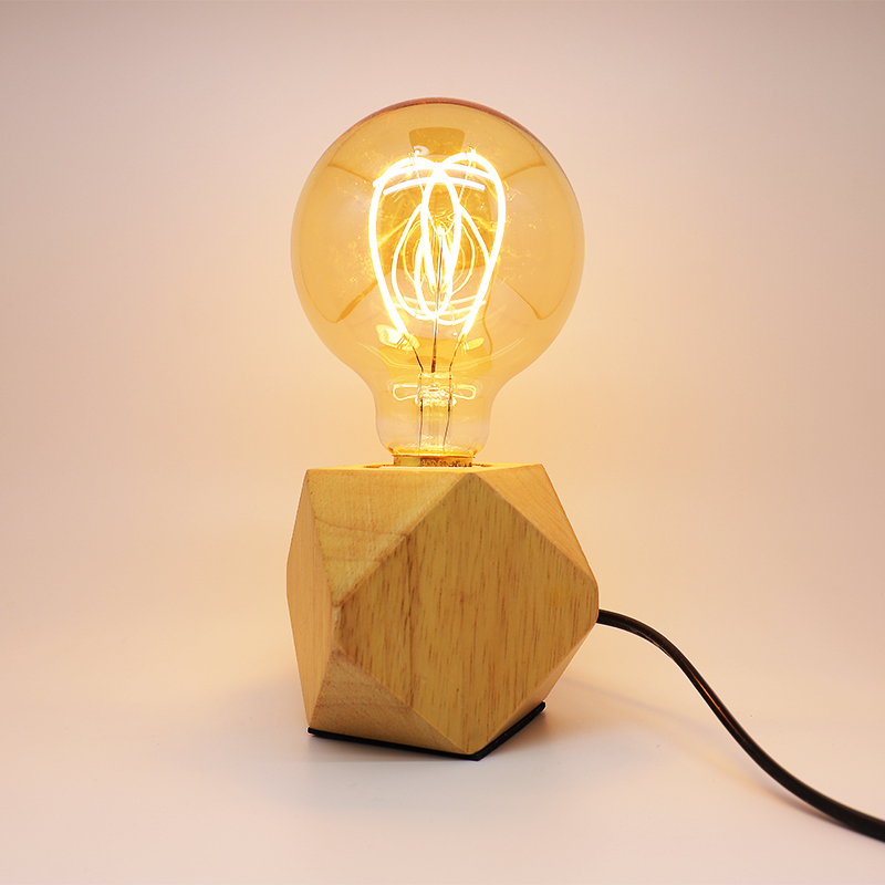 LED愛迪生愛心燈泡 G95 木燈座 檯燈 時尚裝飾節日氣氛室內佈置工業風仿鎢絲復古懷舊藝術燈 茶色 暖光 E27大螺頭