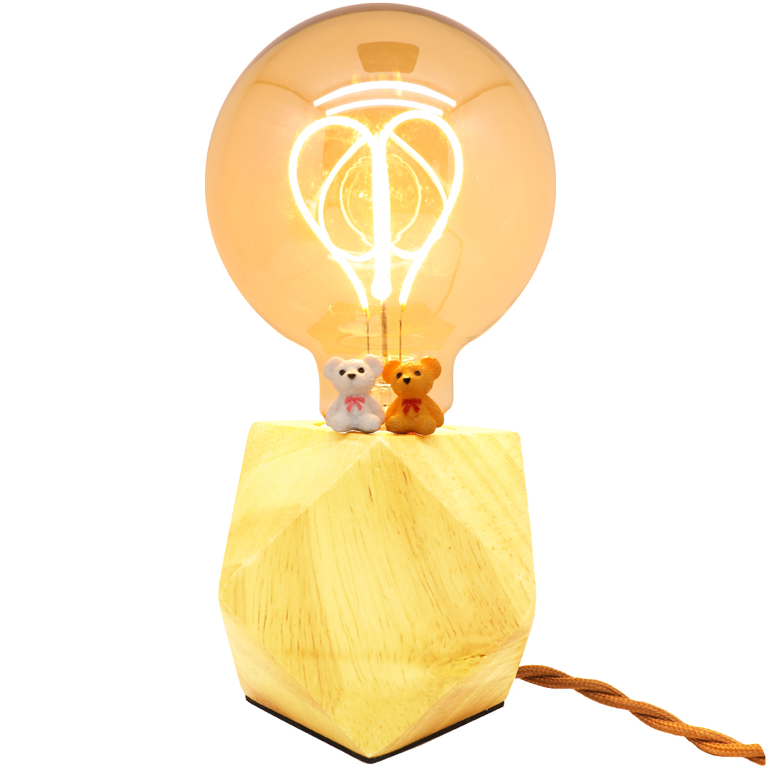 Wiseway 愛心燈泡 G95燈泡+小熊實木菱形台燈