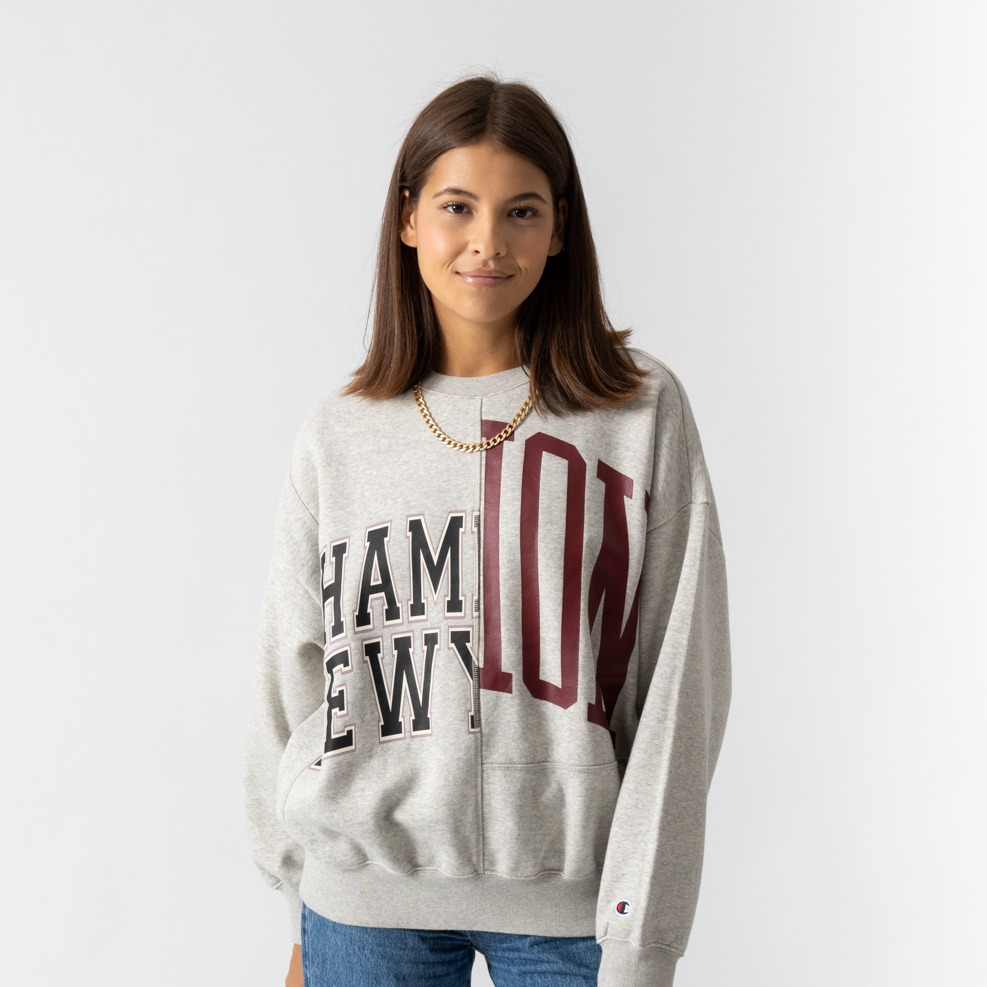 女款-ROCHESTER  印花拼接寬版大學衛衣-灰色（115766-EM028）